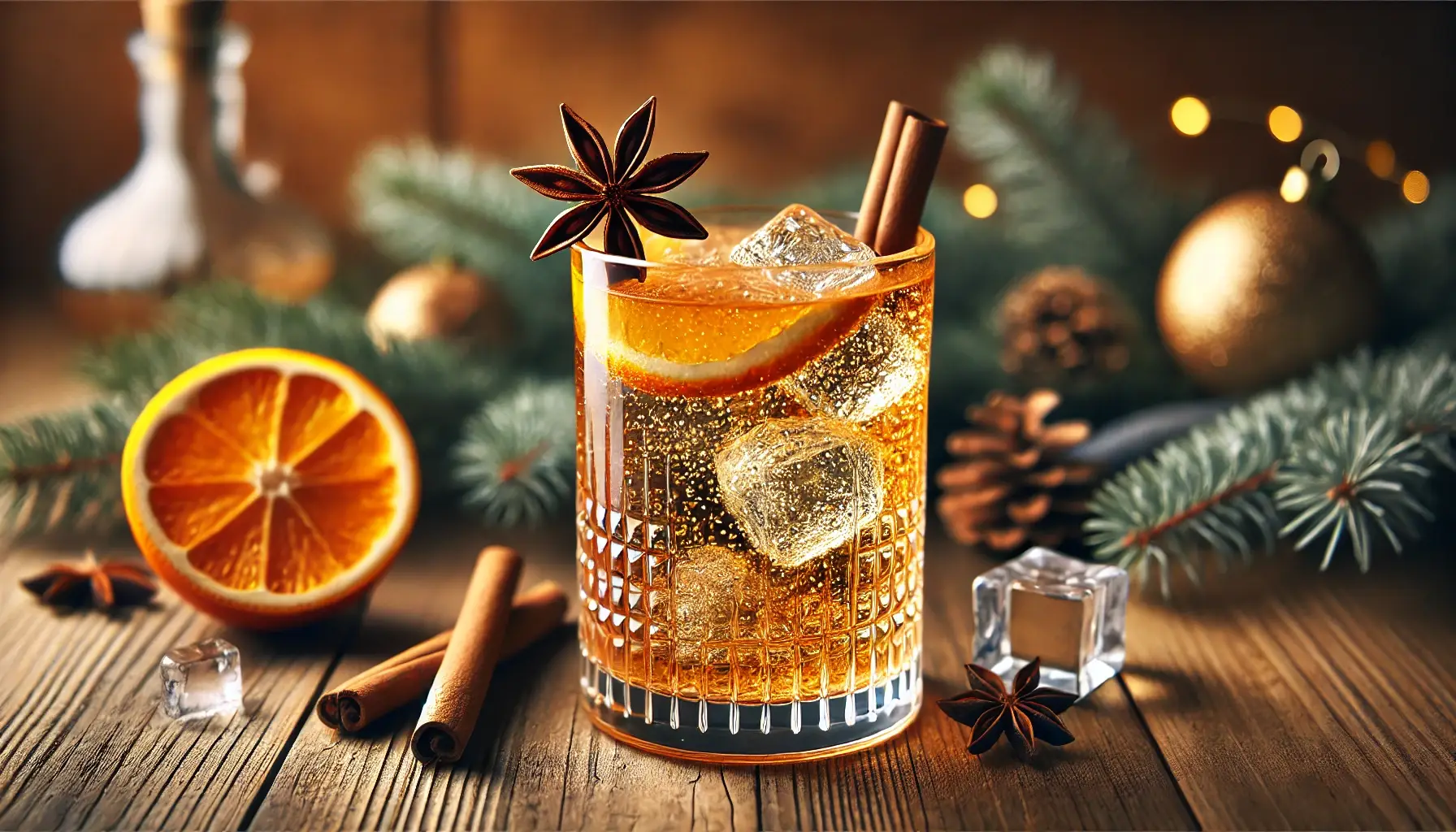 DALL·E 2024-12-03 14.43.08 - A beautifully styled cocktail image for a drink named Juletonic, served in a highball glass filled with ice and garnished with a slice of orange and a