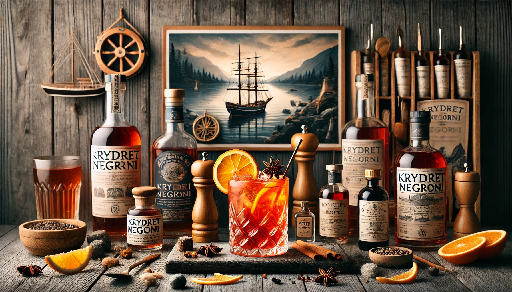 DALL·E 2024-12-03 14.47.32 - A beautifully crafted cocktail scene inspired by a rustic Nordic theme, styled with warm wooden tones and soft lighting. The centerpiece is a glass fi