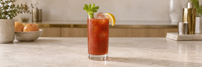Bloody Mary i et høyt glass med is, selleri og sitron